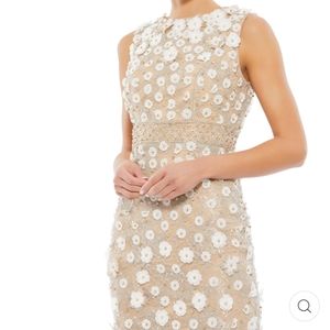Mac Duggal Floral Applique Sleeveless Midi Dress Ivory Nude Size 8